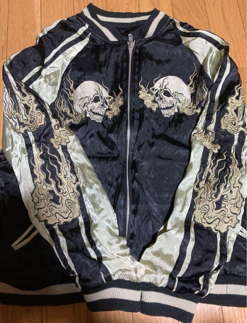 スカジャン SCRIPT 中古品 難あり 螺旋に舞うスカジャン 今昔 KJ-29199 和柄 和風 狐 きつね キツネ 刺繍