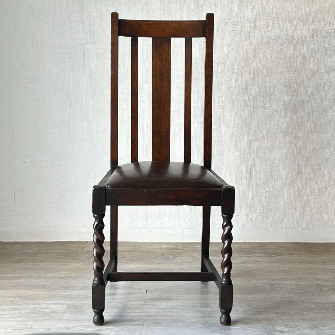 イギリス アンティーク 家具 ハイバック ダイニング チェア 椅子 420A1 4脚あり！1920年代オーク材レザーハイバックチェア（椅子） イギリス