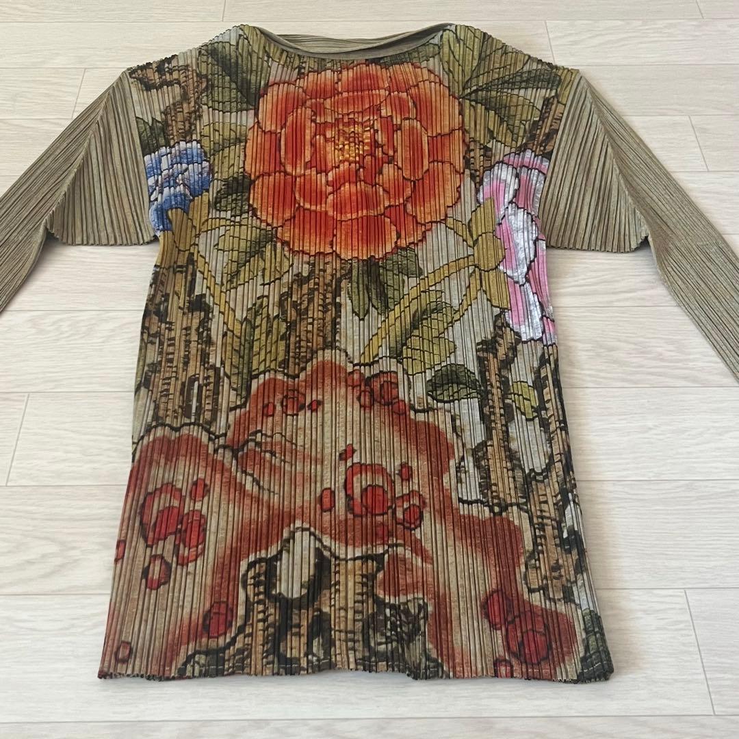 極美品 プリーツプリーズ イッセイミヤケ 牡丹 希少 総柄 長袖シャツ 4