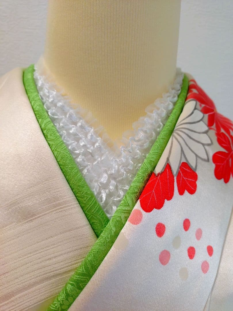 振袖　長襦袢　袋帯　帯締　帯揚　重衿　フリルレース衿　フルセット　美品