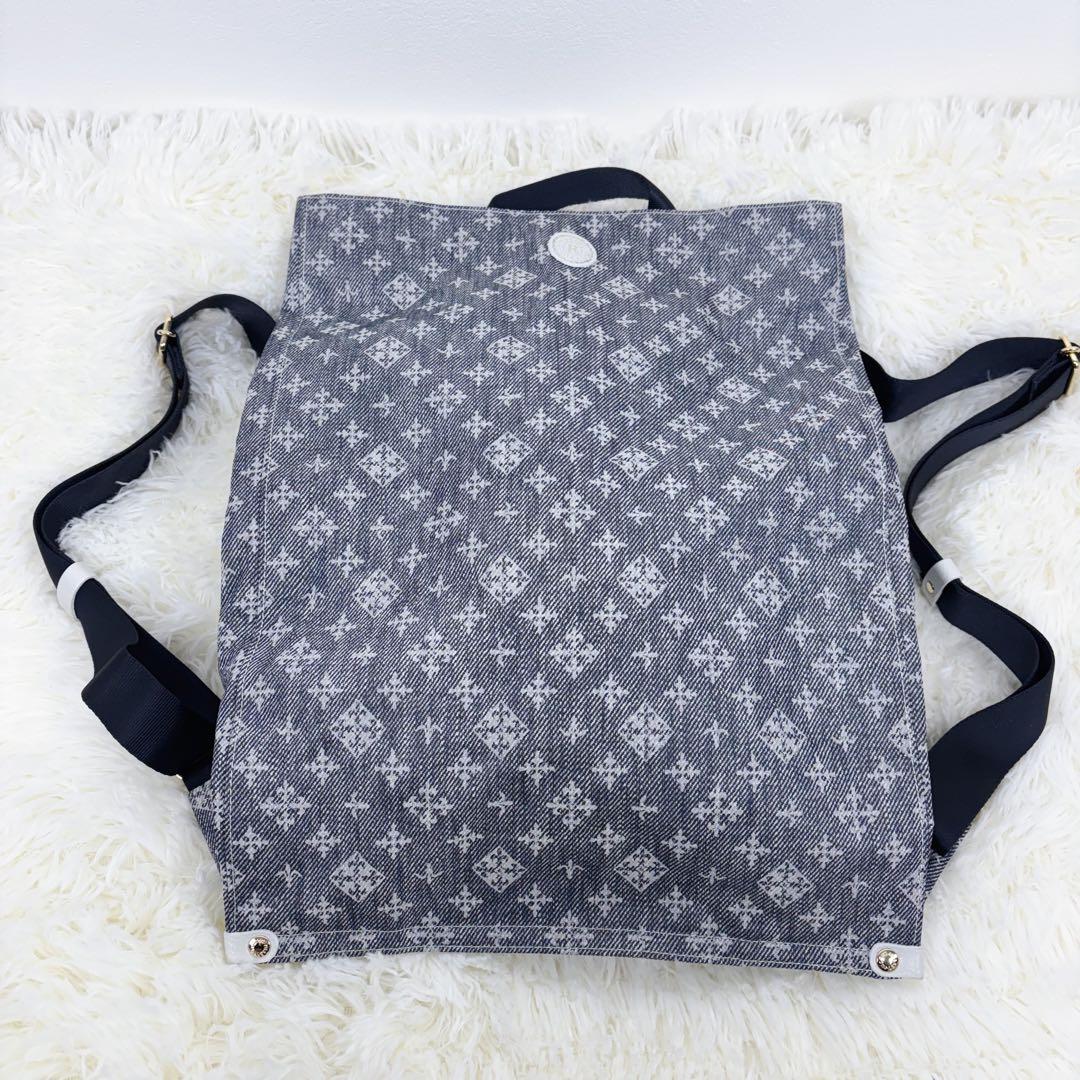 新品タグ有 極美品◇russet 折りたためるデニムプリント リュック