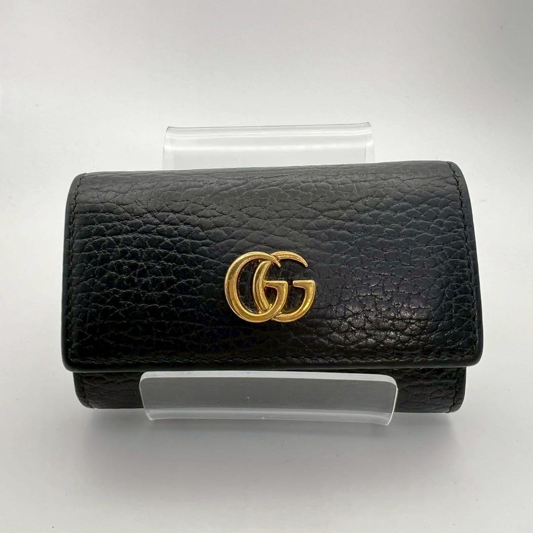 美品 グッチ キーケース GGマーモント レザー ブラック GUCCI 箱付き