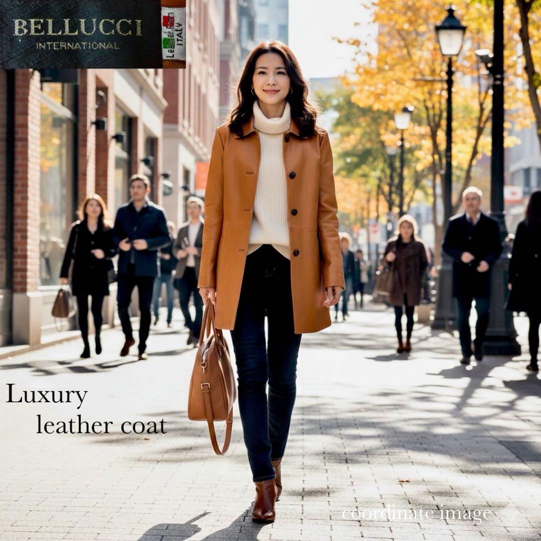 希少】BELLUCCI 最高級 ラムレザーコート オレンジ M 本革 羊革 - メルカリ