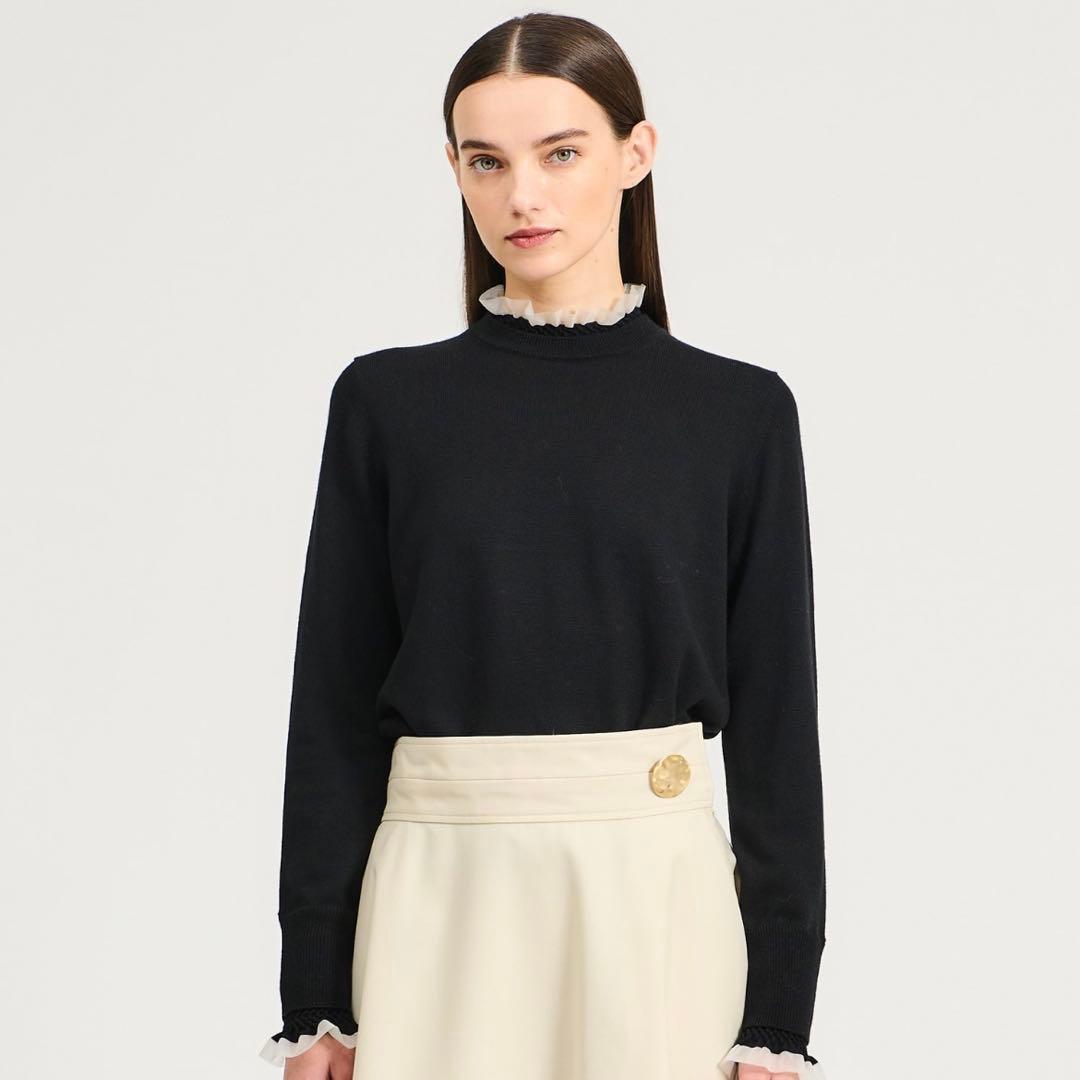 ESTNATION スモッキングフリルネックニット 黒 - メルカリ