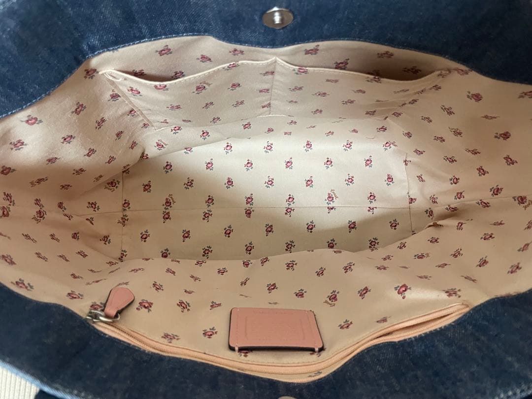 美品】COACH コーチ トートバッグ 花柄 デニム インディゴ ピックロゴ