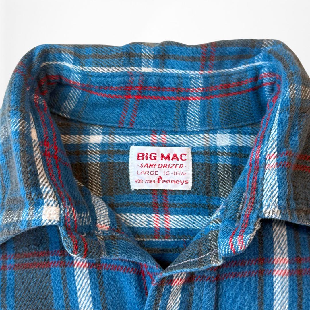 50s 60s BIGMAC 青ベース フランネルチェックシャツ penneys - メルカリ