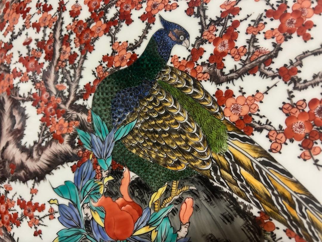 花と鳥の絵柄 陶器 木製パーテーション