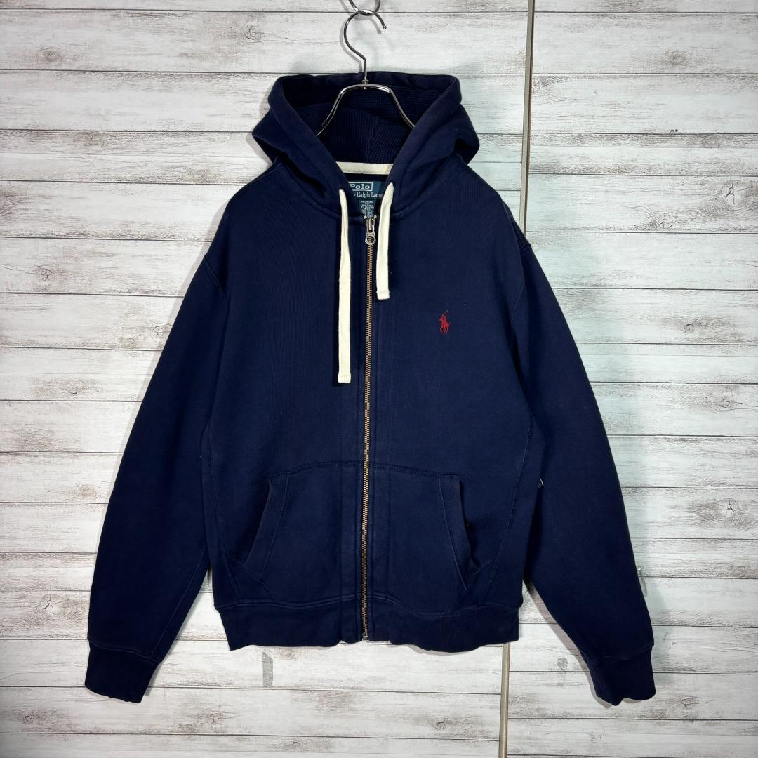 ポロラルフローレン】裏サーマル ジップパーカー M ネイビー polo