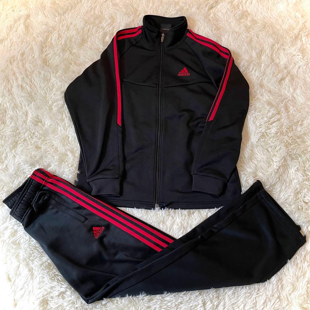 adidasアディダス ジャージ セットアップ 赤黒 サイズS - メルカリ