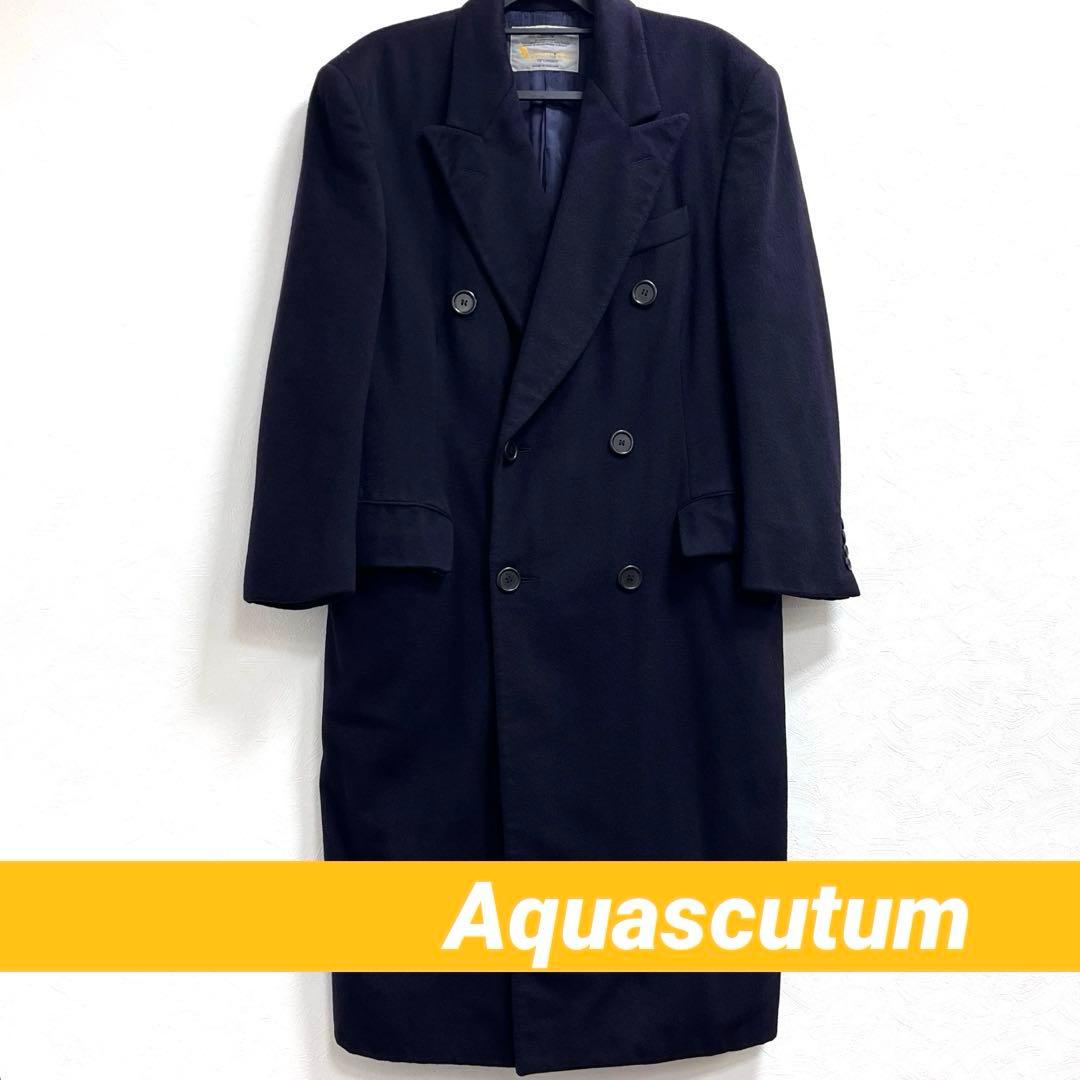 正規品】アクアスキュータム カシミヤダブルコート メンズ ネイビー