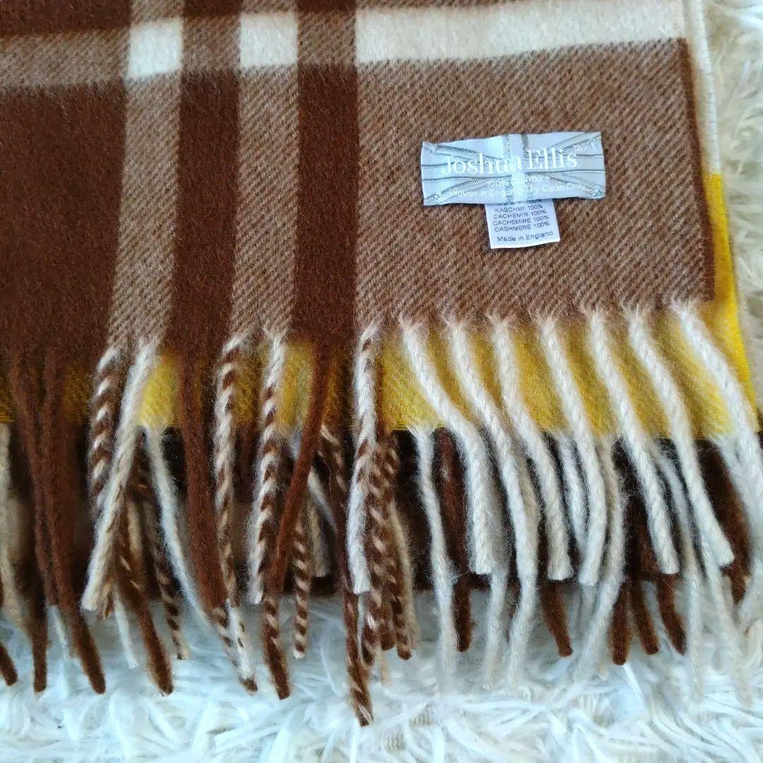 ジョシュアエリス カシミヤ100% 大判ストール イエロー/ブラウン
