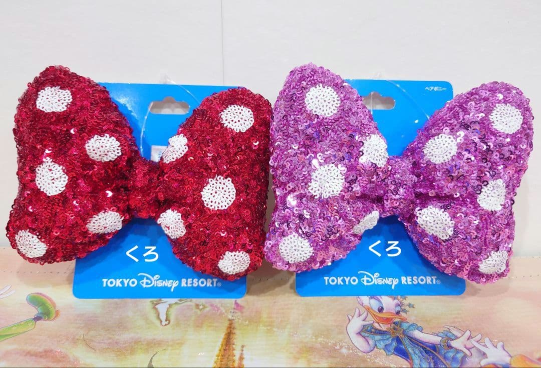 ミニー❤ヘアゴム❤スパンコール❤ピンク・赤♡ディズニー♡リボン