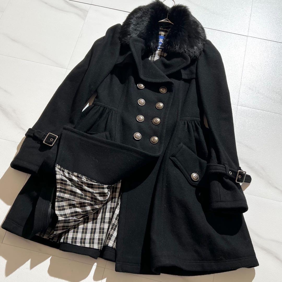 バーバリーブルーレーベル　トレンチコート　ノバチェック　金ボタン　ラビットファー バーバリーブルーレーベル トレンチコート ノバチェック 金ボタン