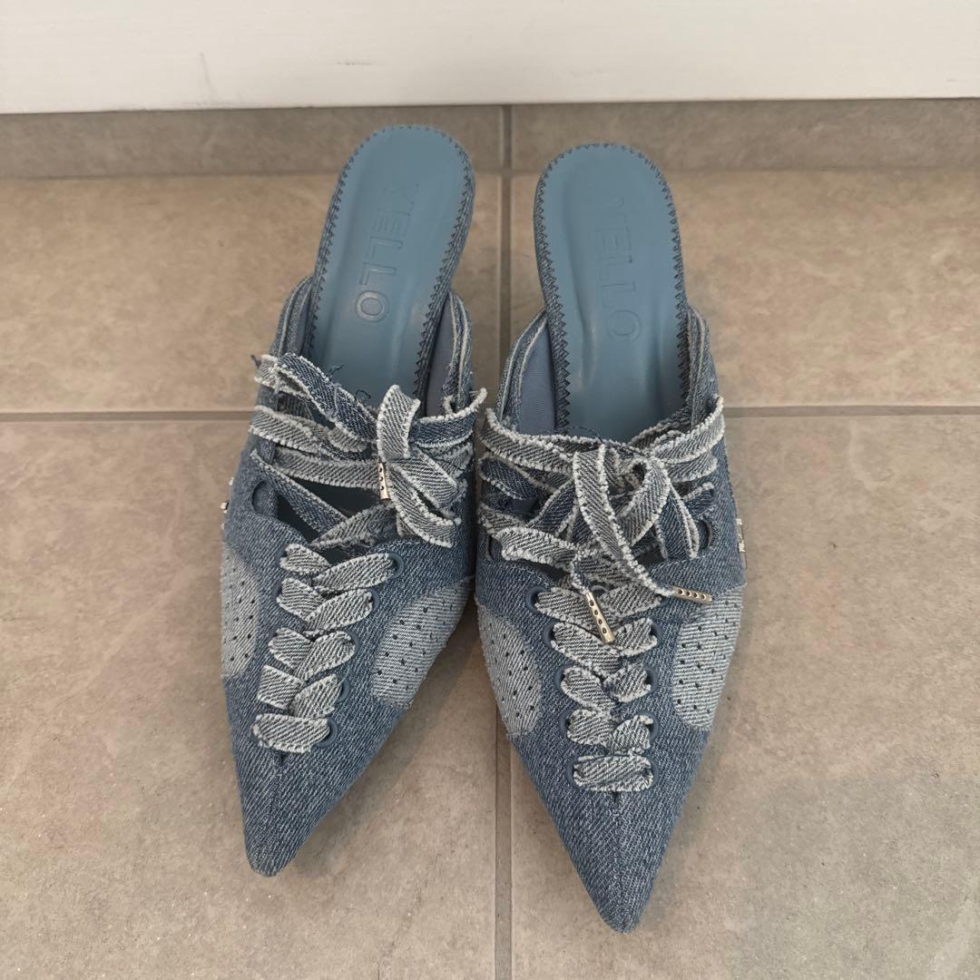 yello ミュール デニム　サンダル yello スニーカー サンダル カーキ 23.5 スニーカーミュール - メルカリ