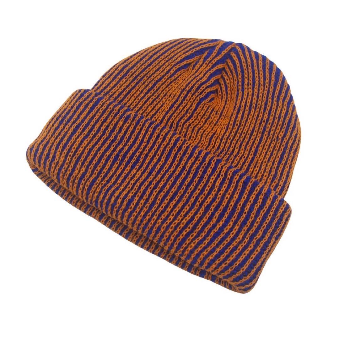 ニット帽 ビーニー ストライプ リブ編み バイカラー 軽量 伸縮性 男女