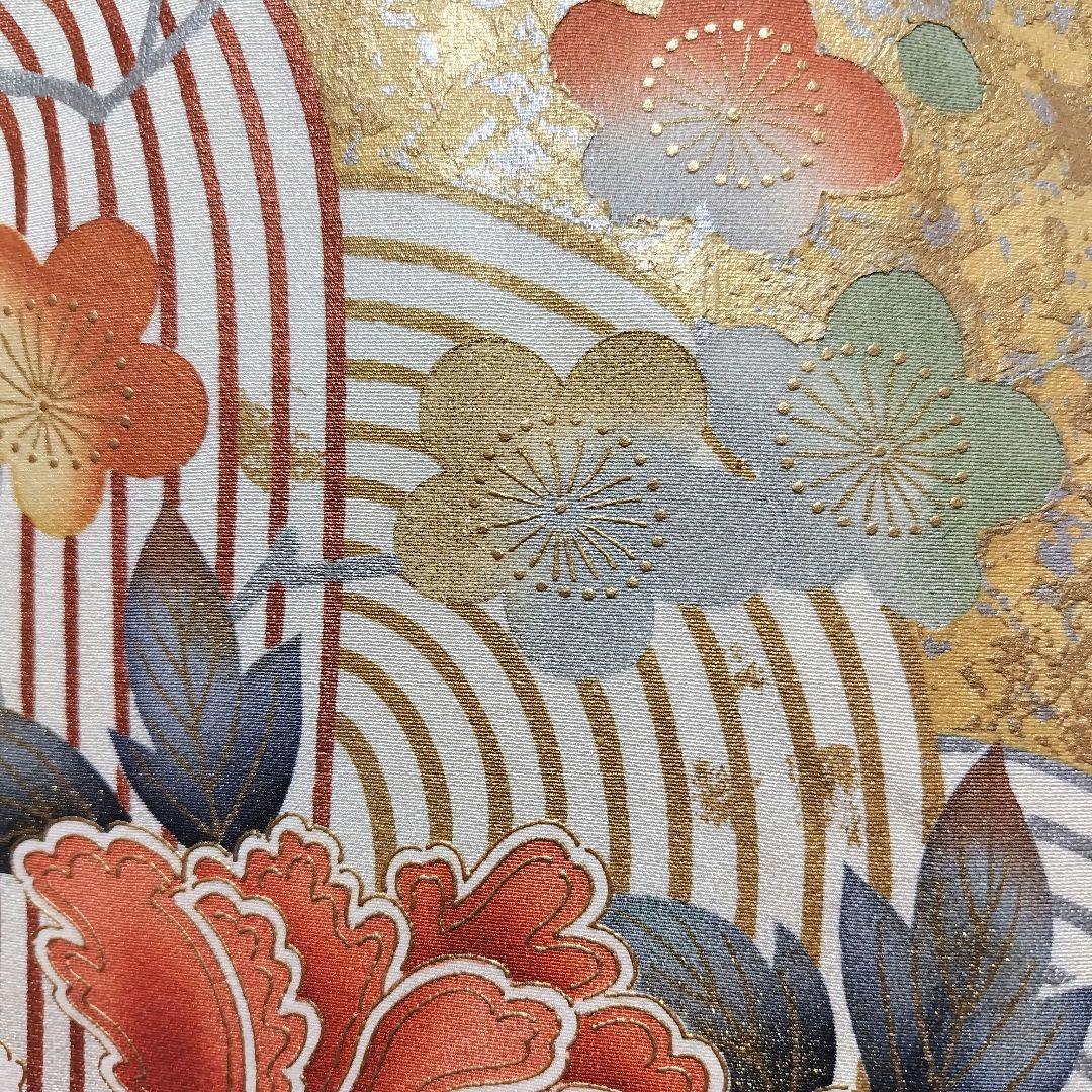 振袖フルセット(7点)・成人式・金銀彩加工・くすみ・白・古典柄・大輪牡丹