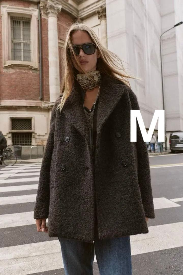 ZARA ザラ ブークレダブルブレストミディ丈コート M - メルカリ
