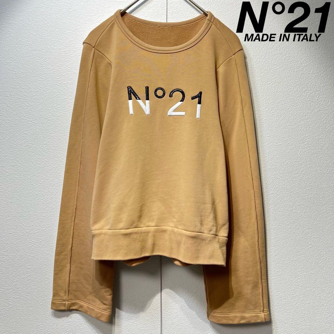 希少 美品 N°21 上質 刺繍ロゴ クルーネック デザイン スウェット 38