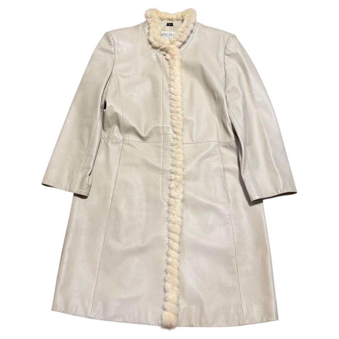 合馬公式アカウント1様 BALMAIN ファー装飾 ラムレザーノーカラーコート