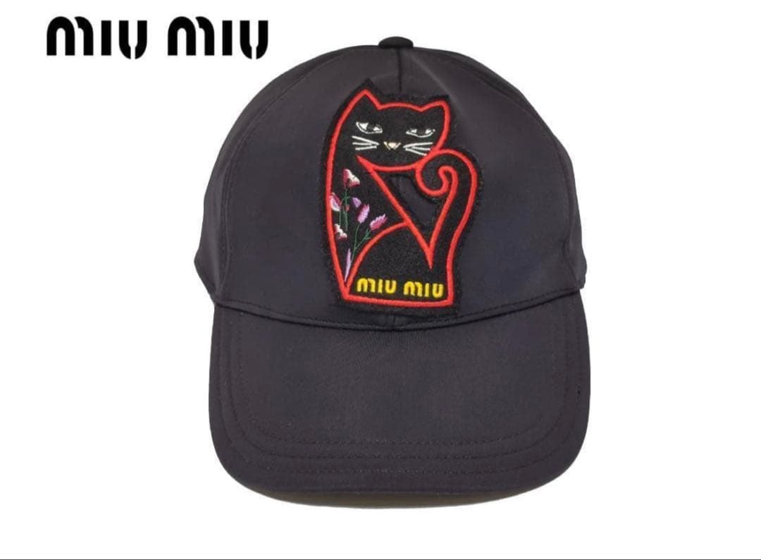 MIU MIU　ミュウミュウ　キャップ　帽子　猫　ロゴパッチ　黒 楽天市場】ミュウミュウ MIU MIU キャップ レディース 5HC179 2DXI