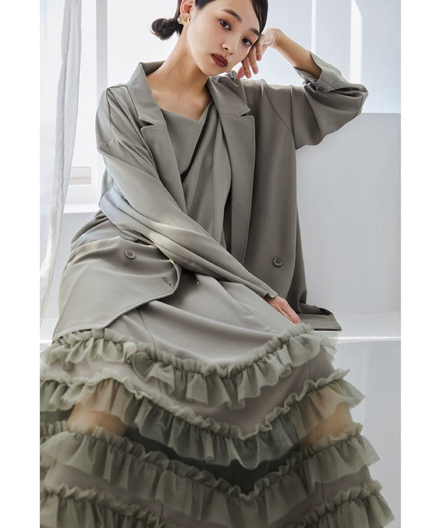 完売品 新品タグ付 et.univer トランスペアレントヘムセットアップドレス チャコールのトランスペアレントヘムセットアップドレス | et.UNiVER