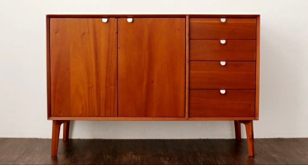 北欧風リビングキャビネット 引き出し 扉付き 脚付き 幅110マホガニー リビングキャビネット おしゃれ 北欧 引き出し 扉付き 脚付き 幅110