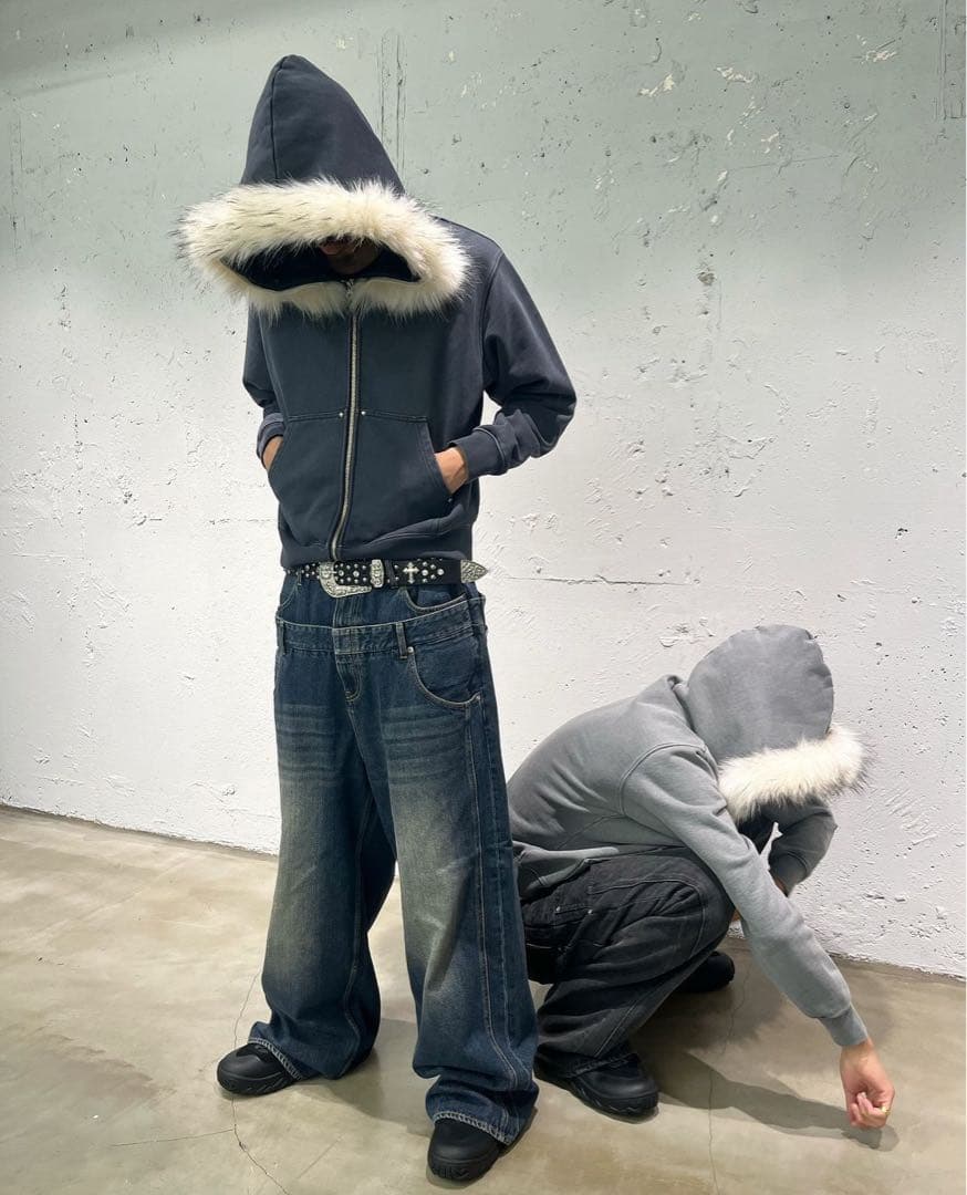 future archive ダブルジップパーカー ファー付き サイズM - メルカリ