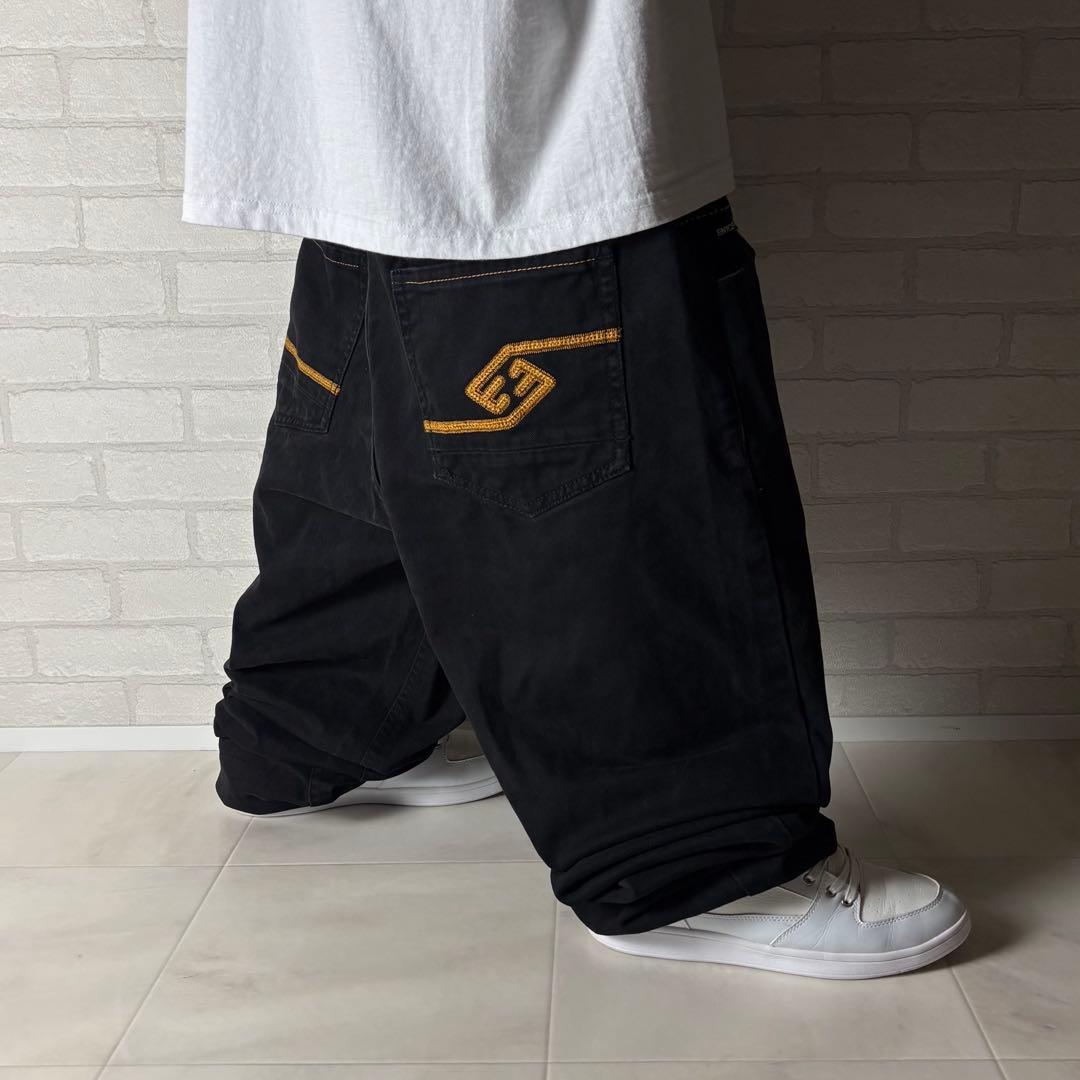 ENYCE 刺繍ロゴ 極太 オーバーサイズ ブラックデニム バギーパンツ B系