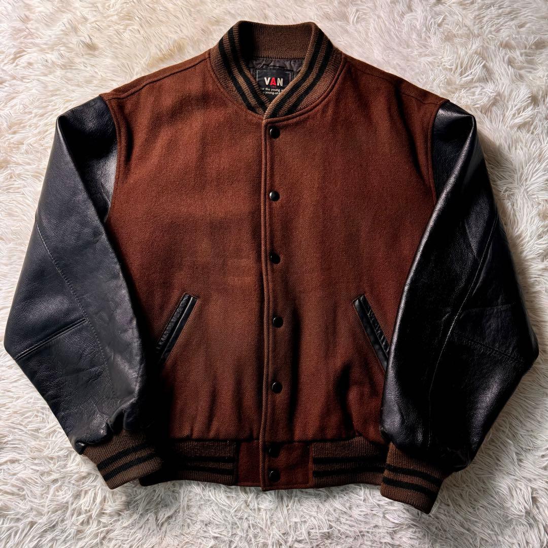 激レア✨VAN JACKET スタジャン 茶×黒 袖レザー Lサイズ - メルカリ
