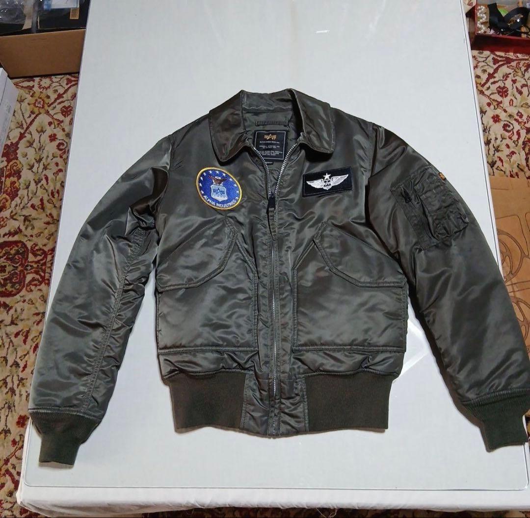 ALPHAフライトジャケットCWU45/Pタイト濃緑M刺繍パッチM新品未使用