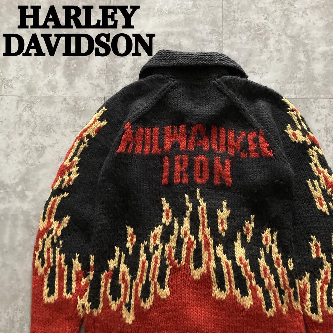 ハーレーダビッドソン 90s ファイヤーパターン 表記M カウチンセーター