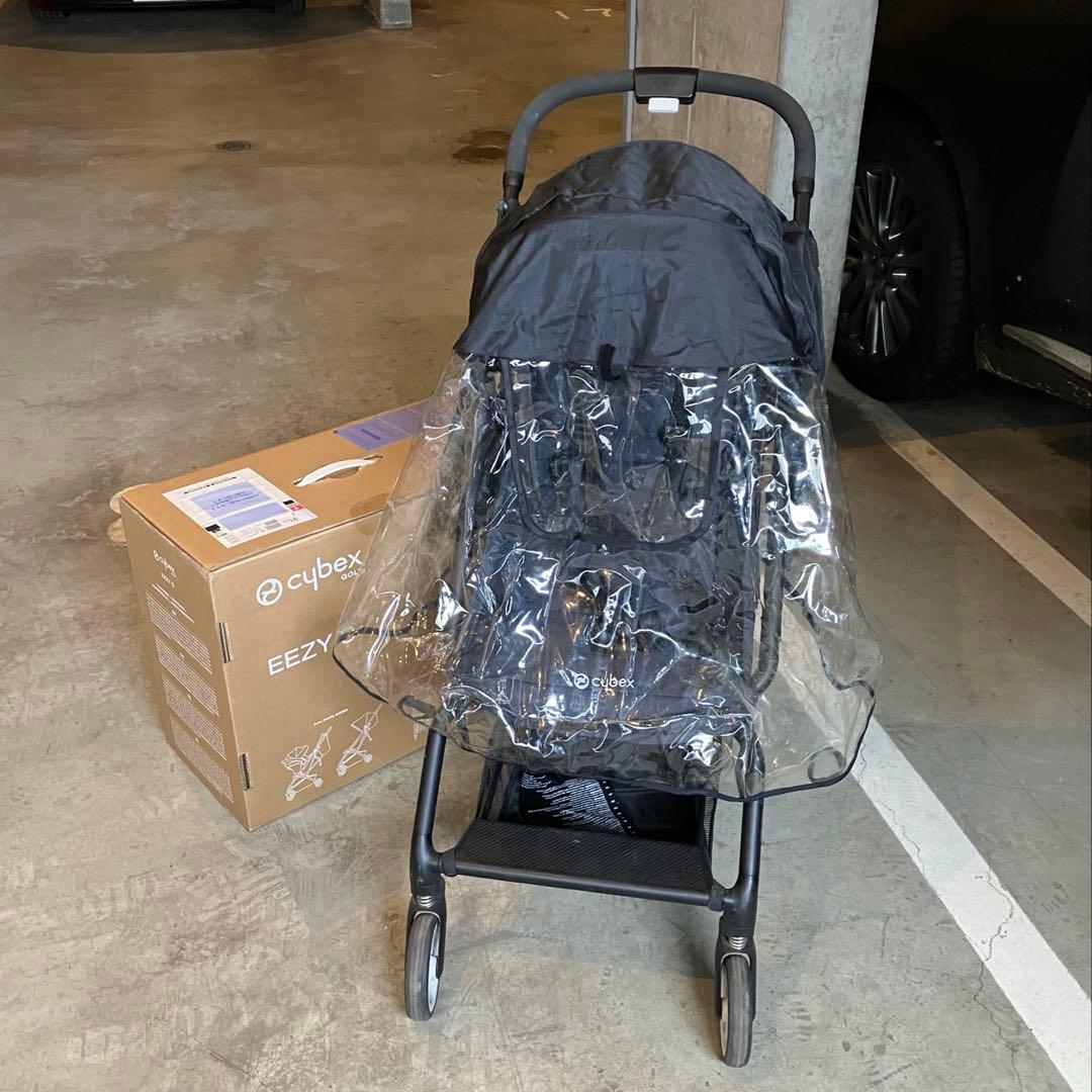 Cybex EASY S ネイビー ベビーカー 折りたたみ式　レインカバー付