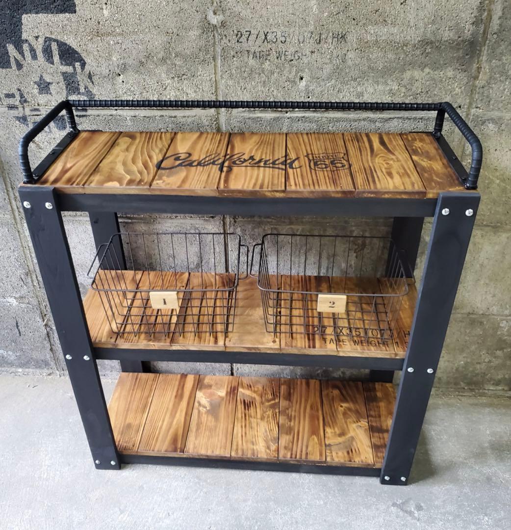 鉄筋バーラック　木製ラック　棚 収納　男前インテリア　インダストリアル 0209