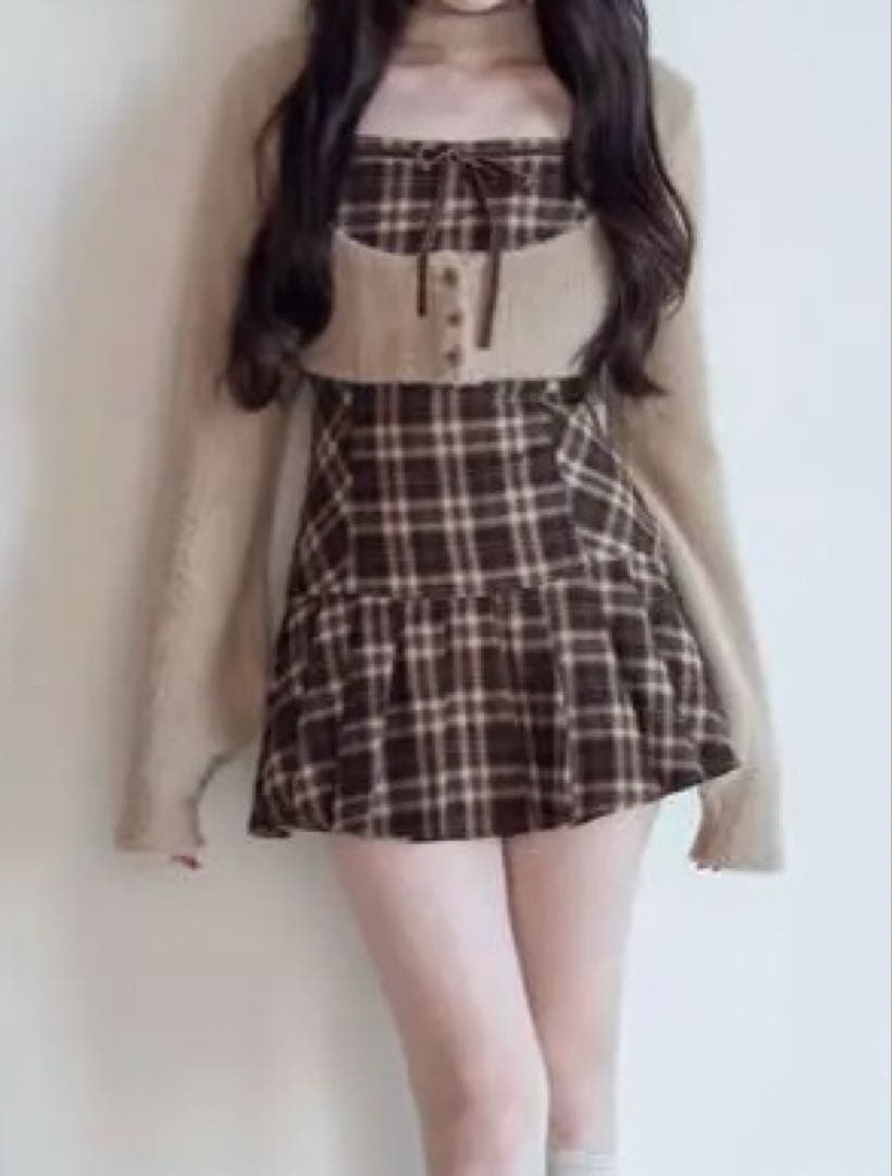 Bunnylis ファーボレロ×チェックミニワンピ ブラウン - メルカリ