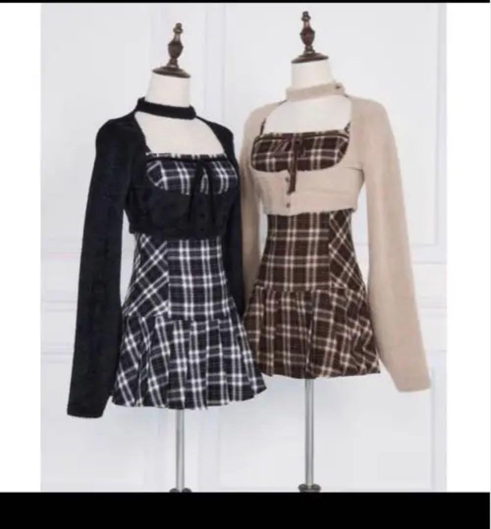 Bunnylis ファーボレロ×チェックミニワンピ ブラウン - メルカリ