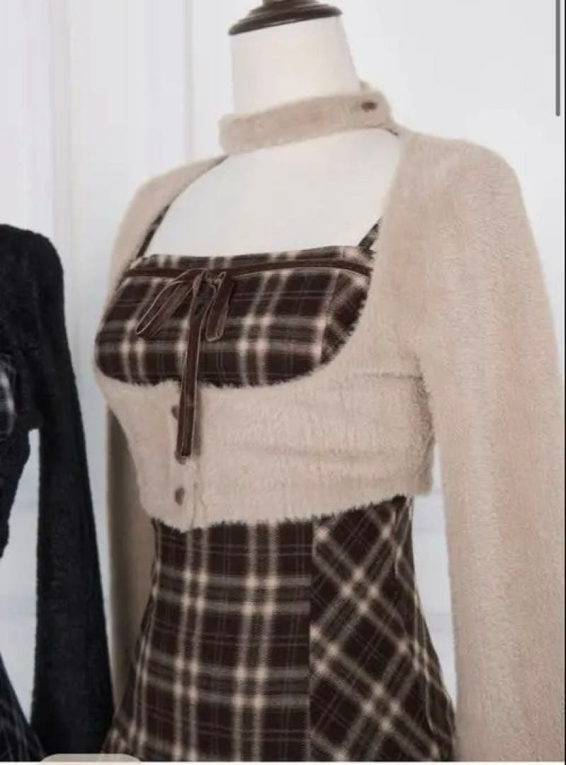 Bunnylis ファーボレロ×チェックミニワンピ ブラウン - メルカリ