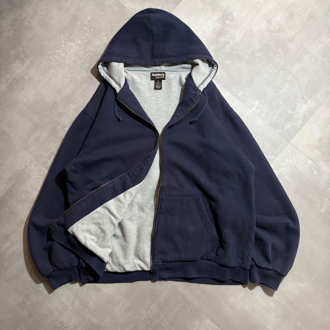 90s - vintage パーカー ダブルフェイス 裏サーマル フェード 紺色