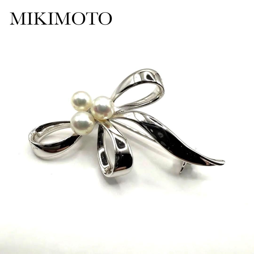 MIKIMOTO ミキモト　リボン　ベビーパール　ブローチ　SV フォーマル MIKIMOTO - MIKIMOTO 美品 ブローチ シルバー ベビーパール リボン