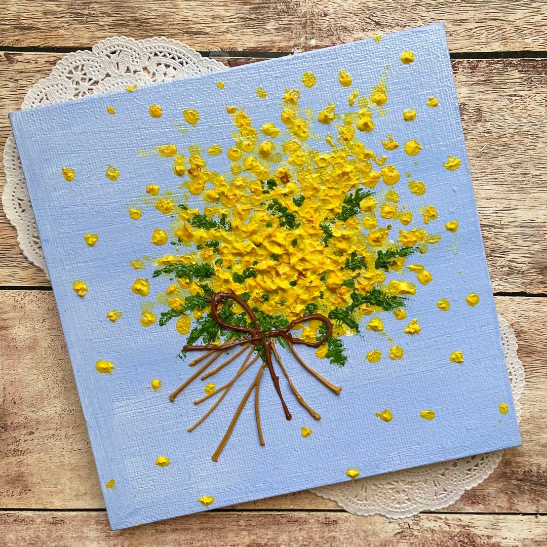 アクリル画 テクスチャーアート ミモザのミニブーケ キャンバスアート
