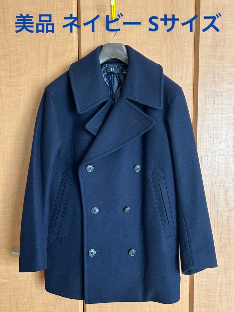 美品】ユニクロ+J ウールブレンドオーバーサイズピーコート ネイビー S