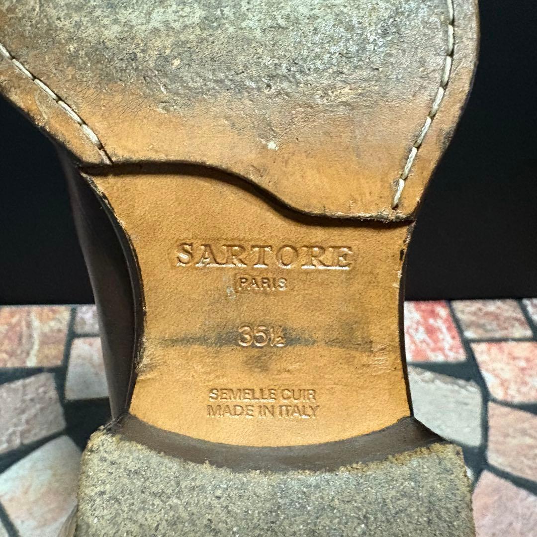 サルトル　ジョッキーブーツ　ロングブーツ 編み飾り　ベルト　本革　22.5cm