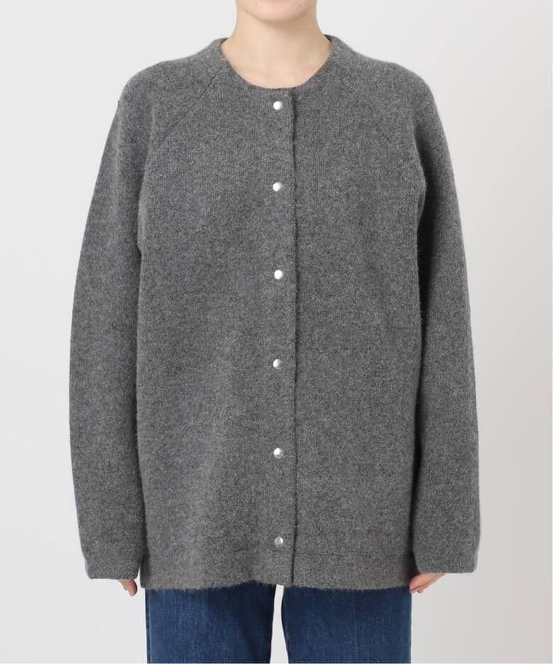 simplicite 2層スムース編みロングカーディガン グレーピンクフォックス