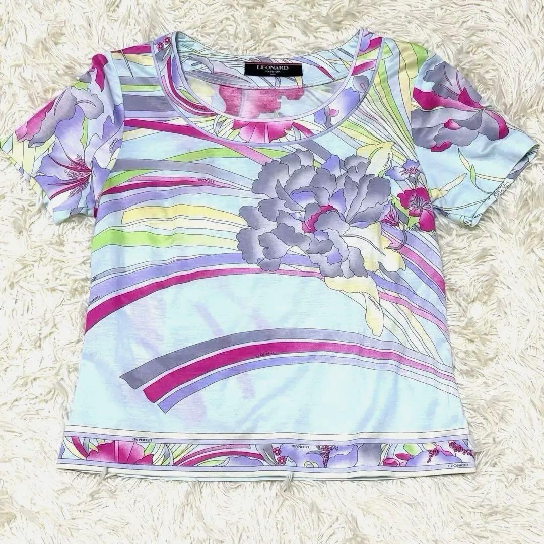 美品】レオナール 半袖 花柄 カットソー Tシャツ ブルー - メルカリ