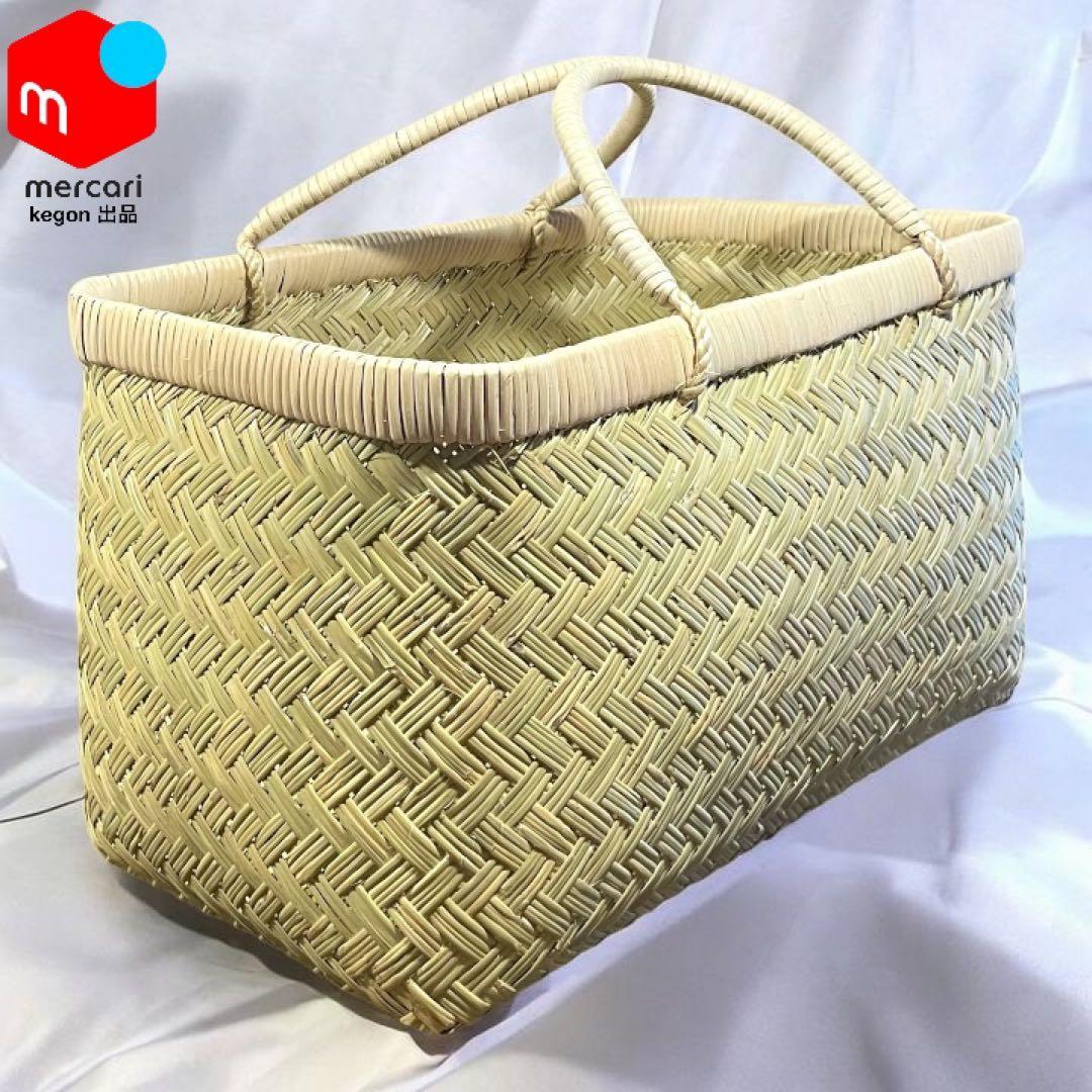 【超特大新着新品】鳥越竹細工 すず竹 手提げかご 尺六寸 極上品