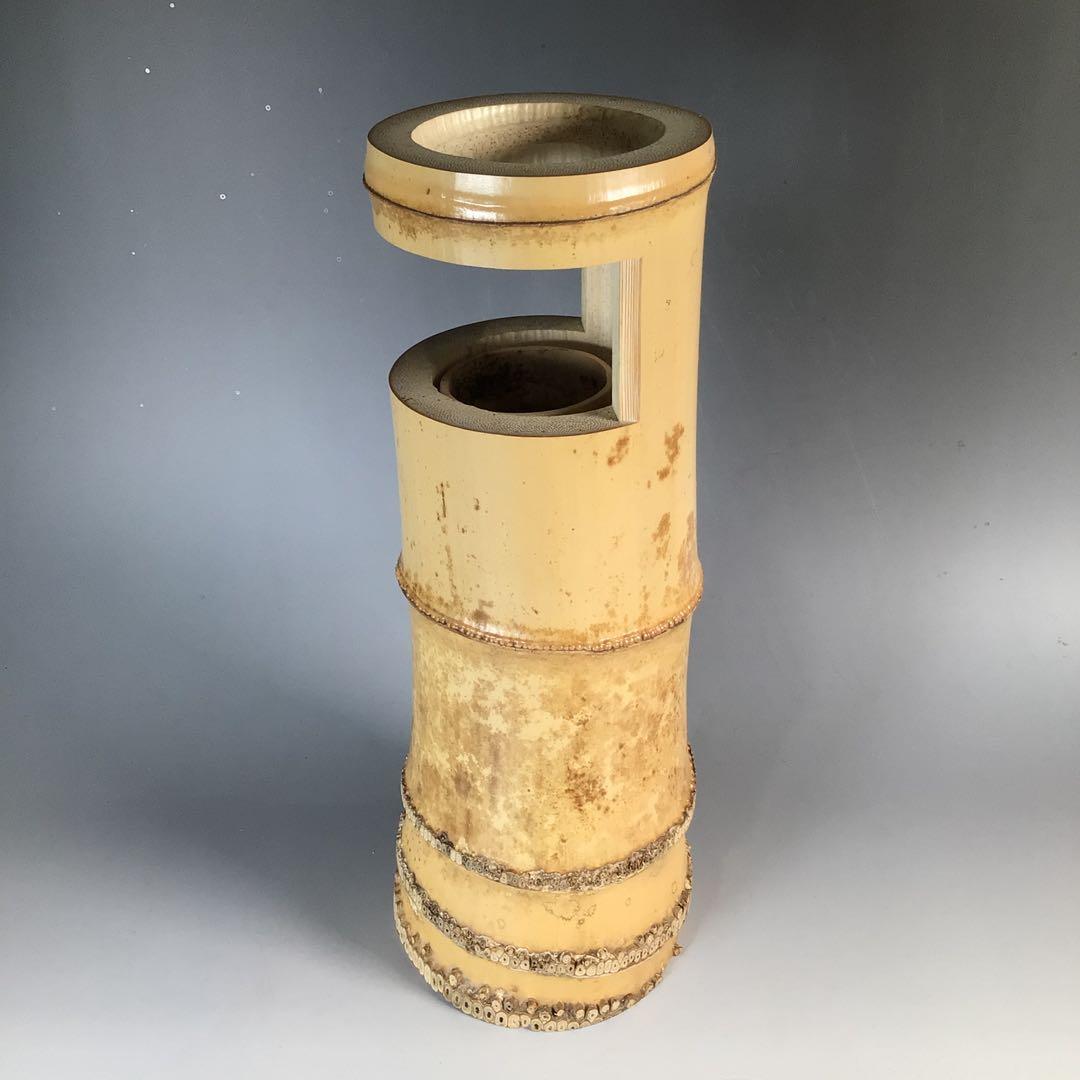 N994 竹花入 『淡完作』『大徳寺 長谷川寛州 箱書』『一重切』 共