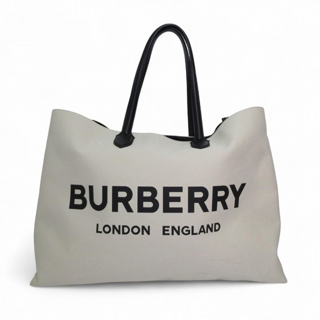 バーバリー BURBERRY ディールコットンブレンド トートホワイト×ブラック BURBERRY（バーバリー） ロゴディールコットンブレンド トートバッグ