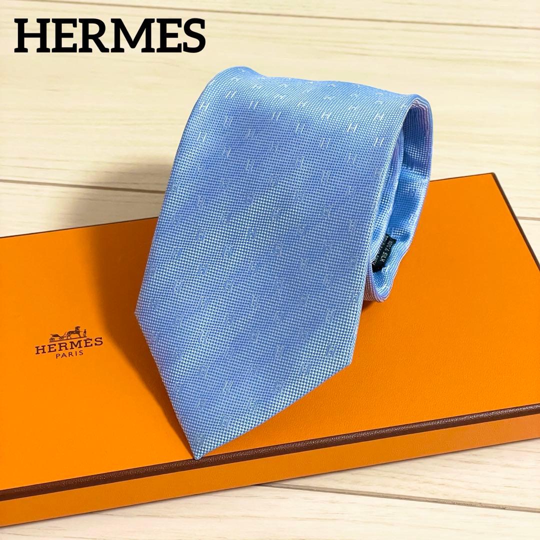 HERMES エルメス ネクタイ ファソネ H柄 H織 ブルー 青 シルク - メルカリ