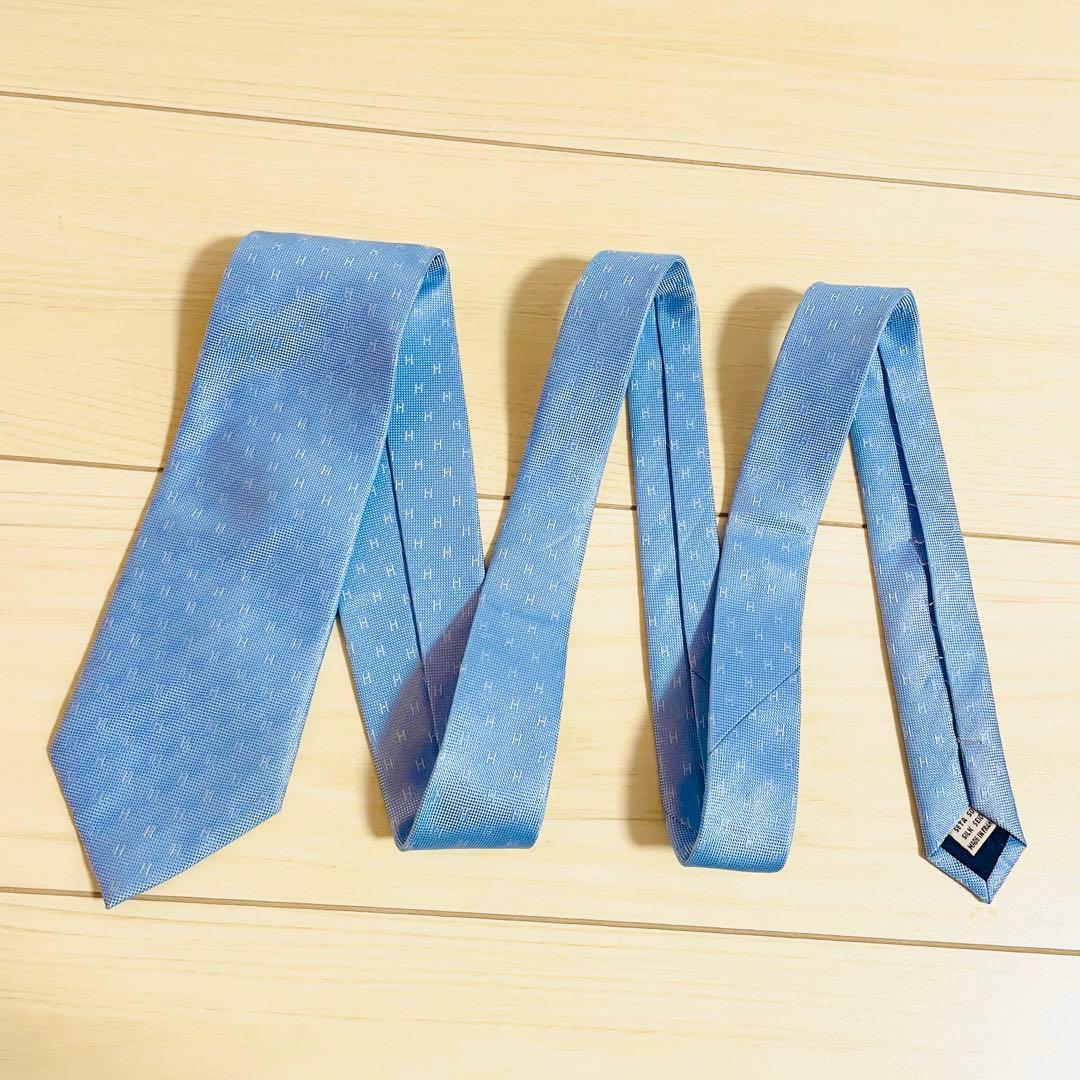 HERMES エルメス ネクタイ ファソネ H柄 H織 ブルー 青 シルク - メルカリ