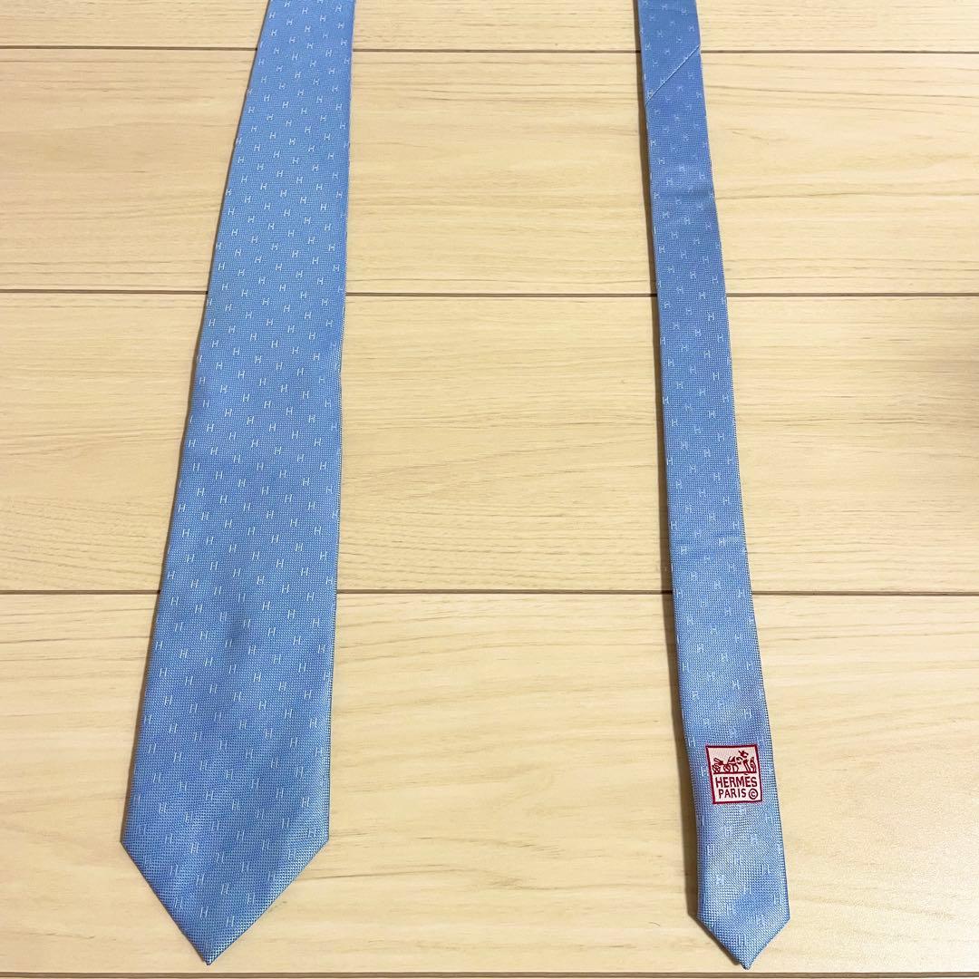HERMES エルメス ネクタイ ファソネ H柄 H織 ブルー 青 シルク - メルカリ