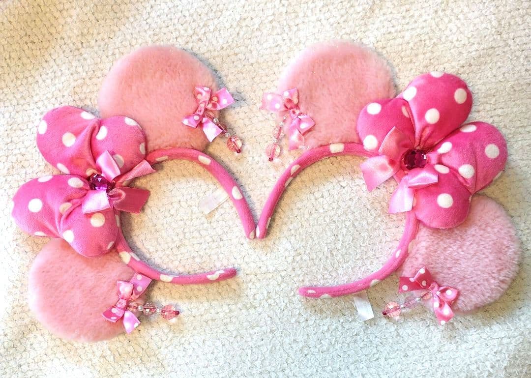 ディズニー　ミニー　ピンク　水玉　リボン　カチューシャ　イヤリング　ミニパル ディズニー ミニー ピンク 水玉 リボン カチューシャ イヤリング